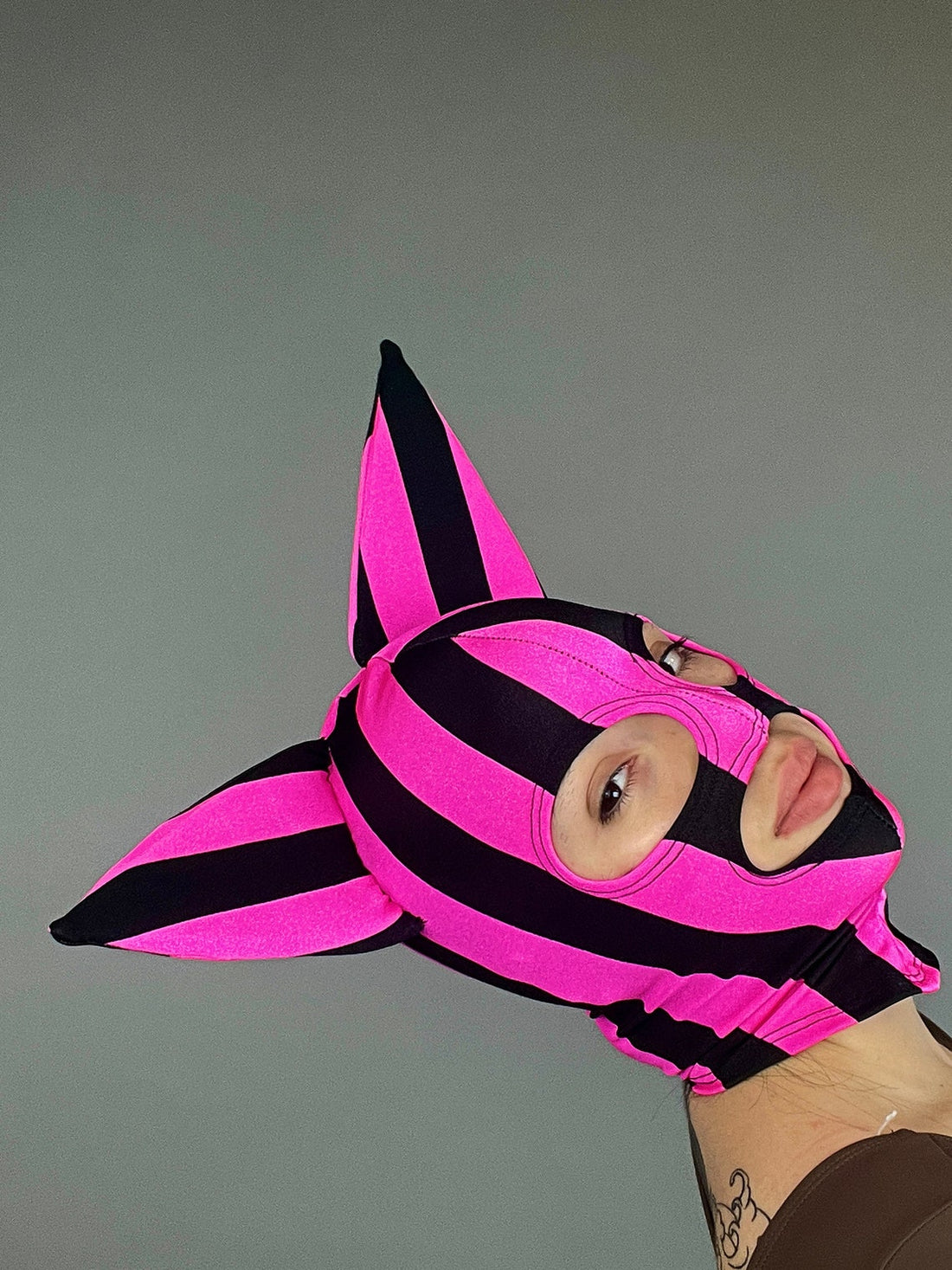 Pink Kitty Headpiece, Zentai Headpiece, Cat Ears, Lycra Face Mask, Circus Costume, Face Cover, Festival Fashion, Cosplay Outfit