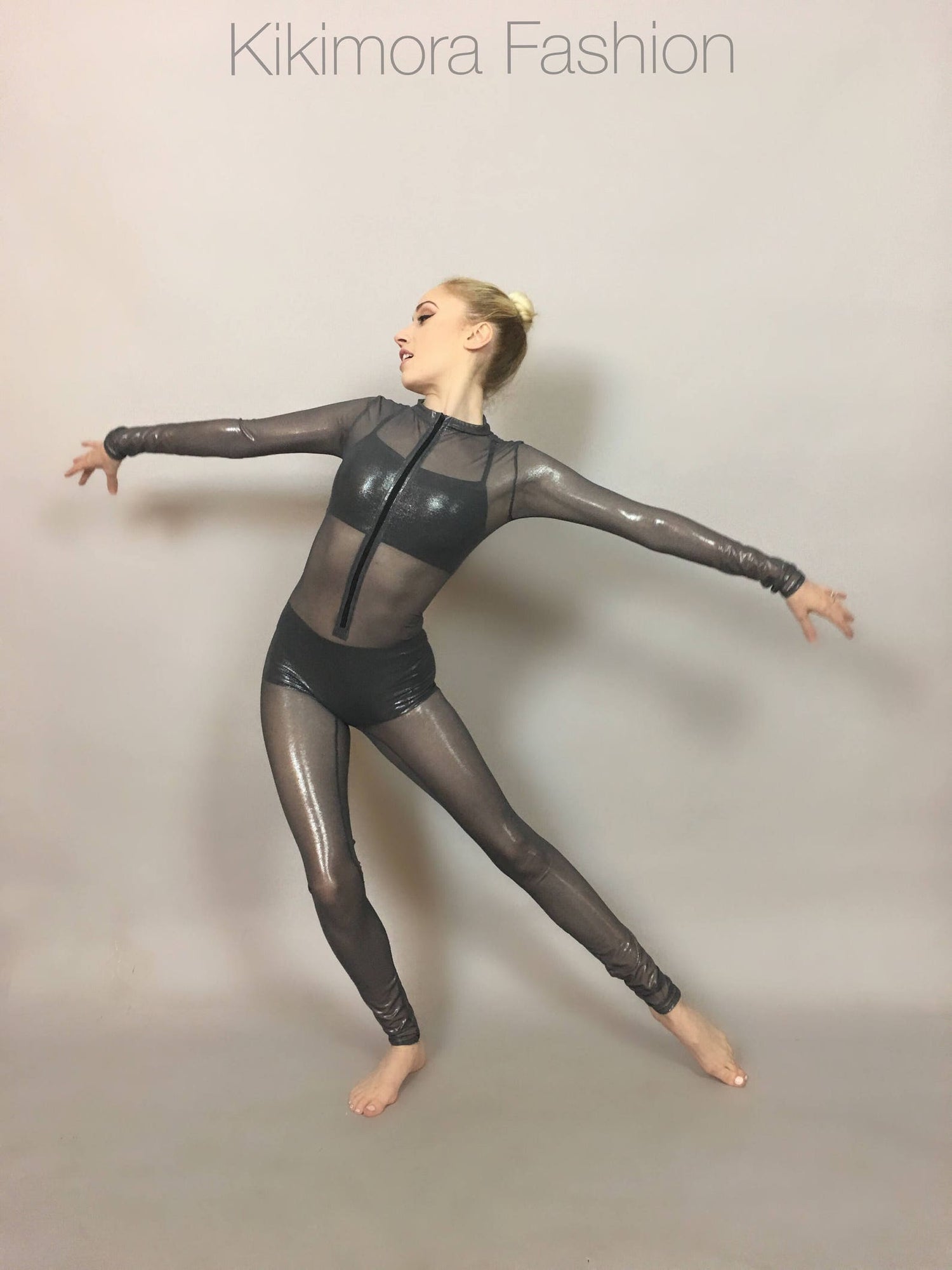 Metallic Gray Catsuit, Bodysuit, Mech, Lycra, Jumpsuit, Costume, Dance, Stagewear, Gymnastics, Circus, Theater, Show Outfit