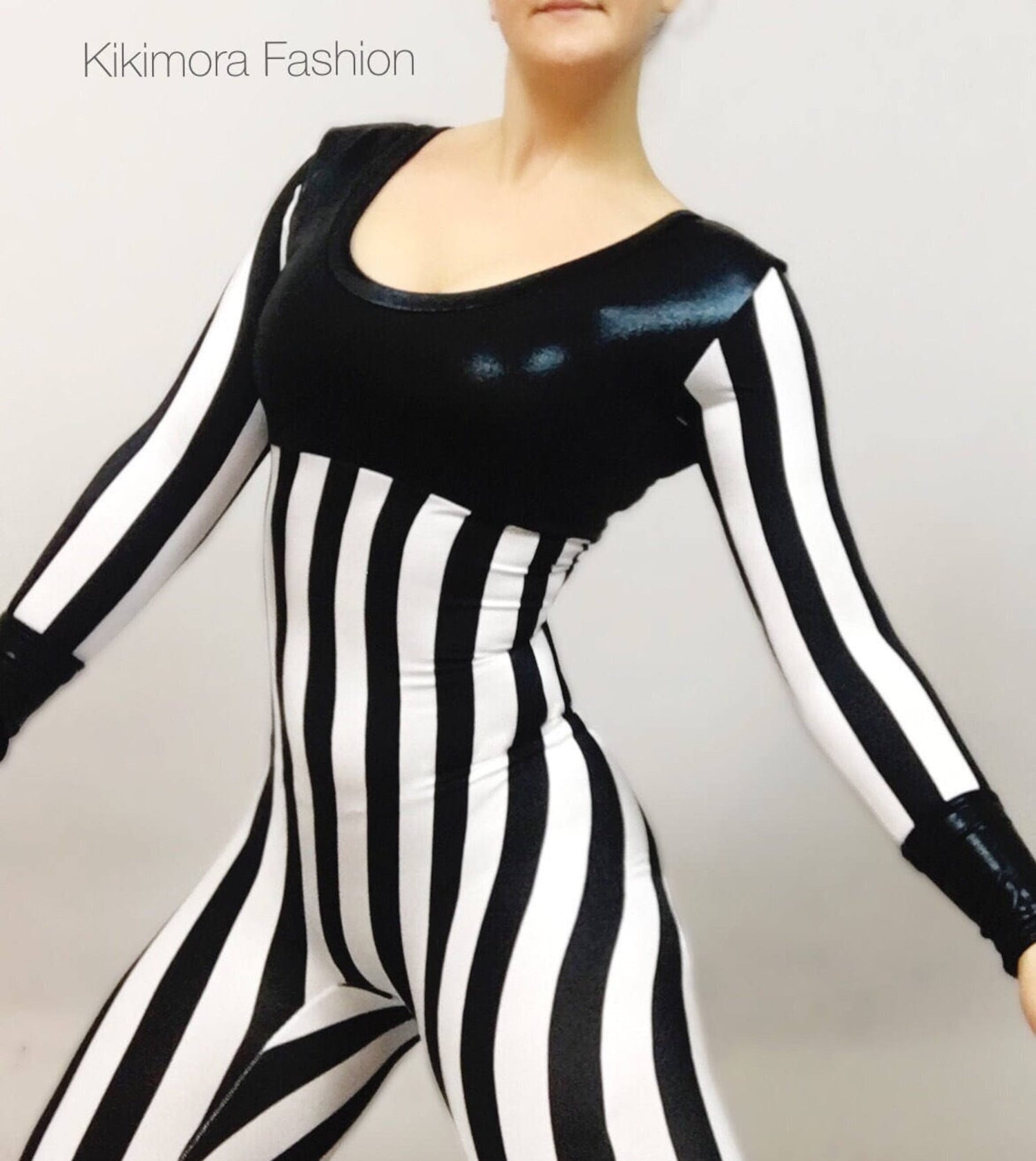 Black and White Striped Jumpsuit, Bodysuit for Women or Men, Beautiful Exotic Dancewear, Circus Outfit