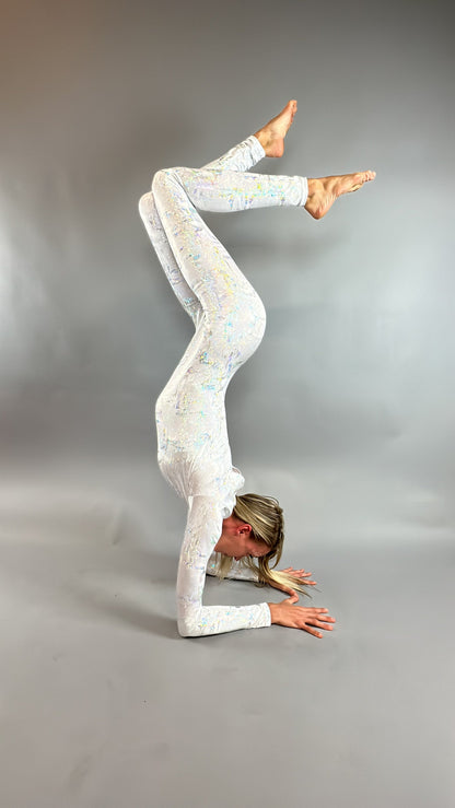 White Sparkle Jumpsuit, Catsuit for Gymnast, Trending Now, Aerialist Gift, Exotic Dance Wear