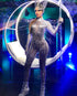 Futuristic Silver Robot Bodysuit: Unisex Costume for Exotic Dance, Alien Cosplay & Performance Wear