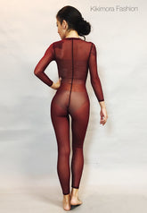 Dark Cherry Mesh Catsuit, Bodysuit, Costume for Dancers, Circus Performers, Festival Party