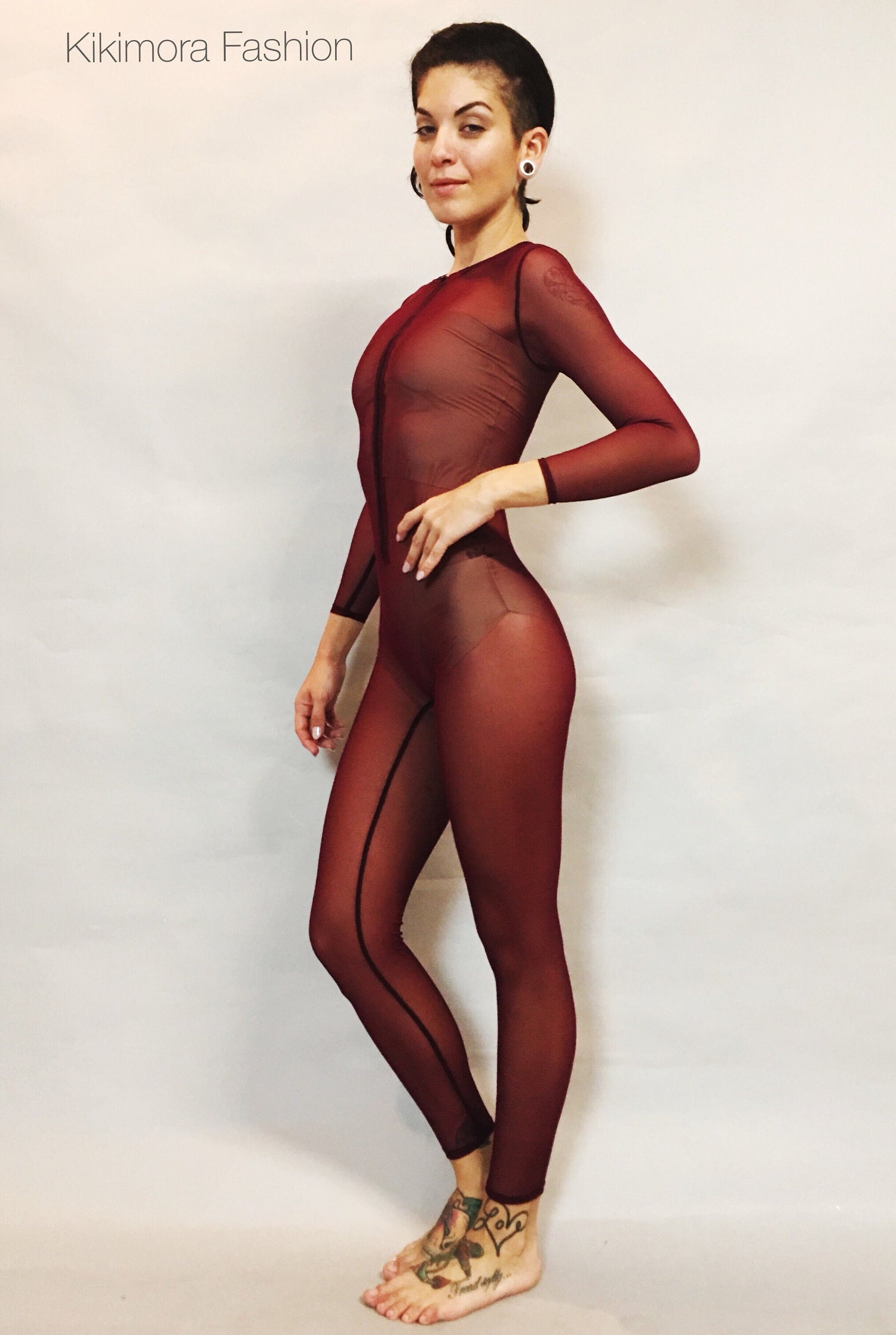 Dark Cherry Mesh Catsuit, Bodysuit, Costume for Dancers, Circus Performers, Festival Party