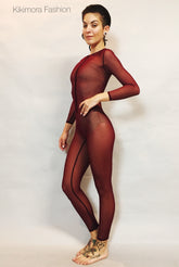 Dark Cherry Mesh Catsuit, Bodysuit, Costume for Dancers, Circus Performers, Festival Party