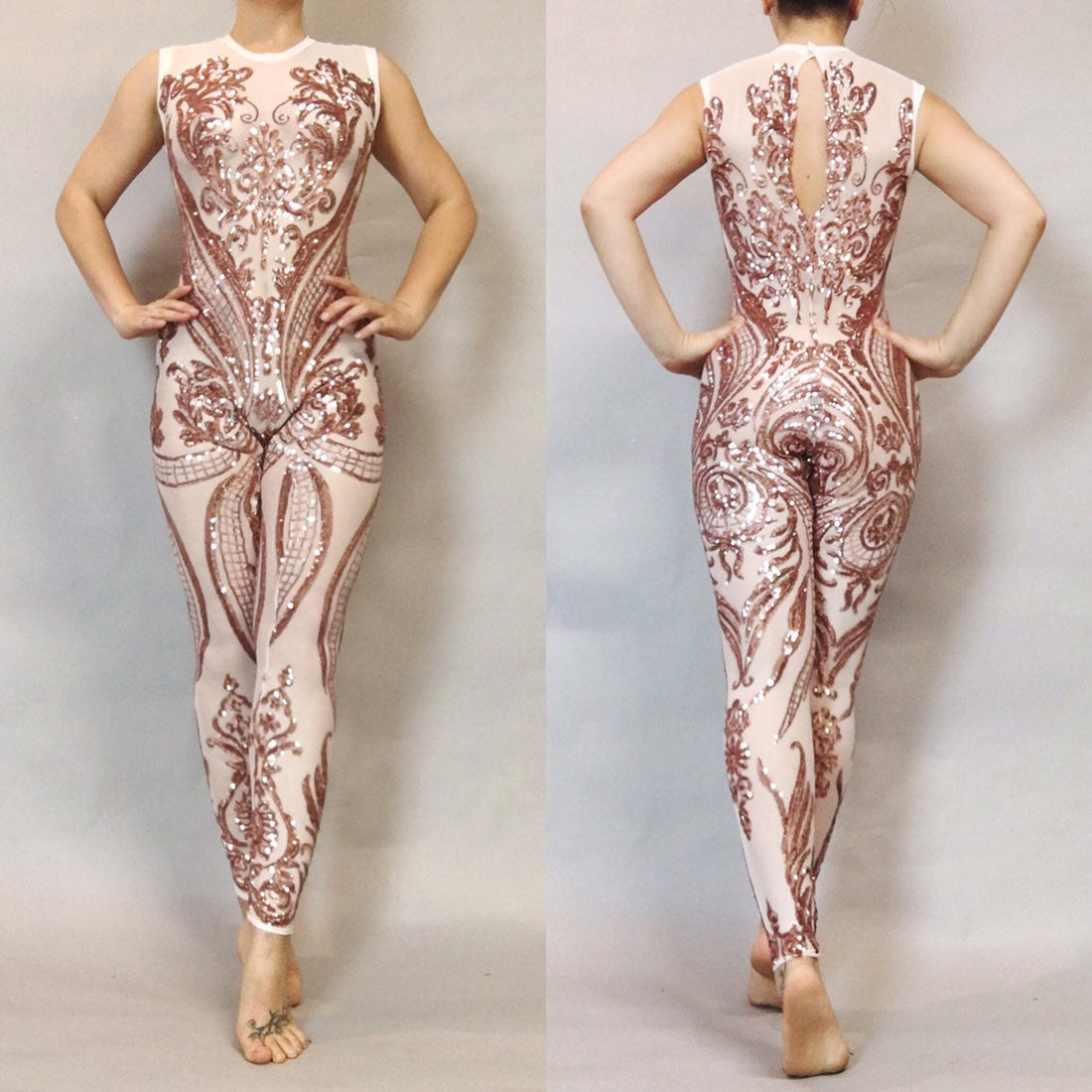 Beautiful Sequins Jumpsuit, Showgirl Costume, Wedding Bodysuit for Women or Men, Sheer Clothing, Bellydance Costume, Bridal Wear