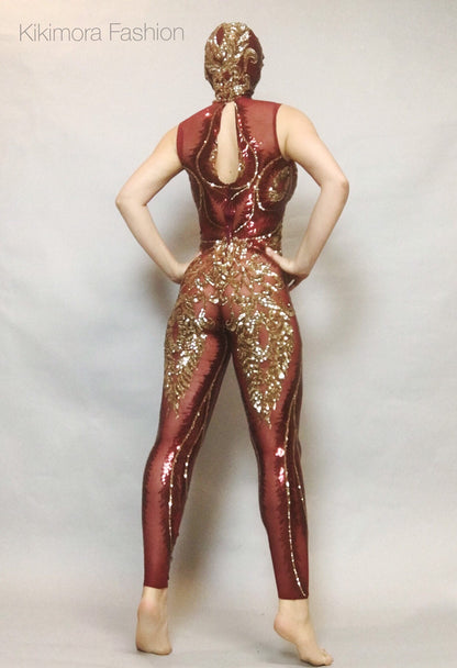 Sequins Catsuit With Mask, Show Girl Costume, Gymnastic Catsuit, Stage Costume, Trending Now