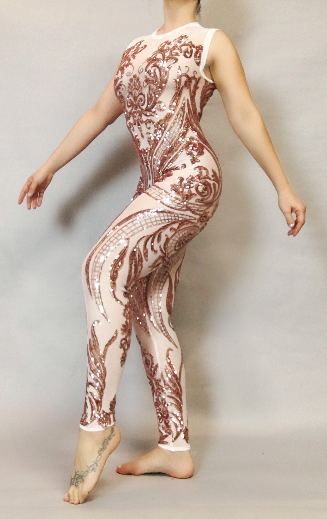 Beautiful Sequins Jumpsuit, Showgirl Costume, Wedding Bodysuit for Women or Men, Sheer Clothing, Bellydance Costume, Bridal Wear
