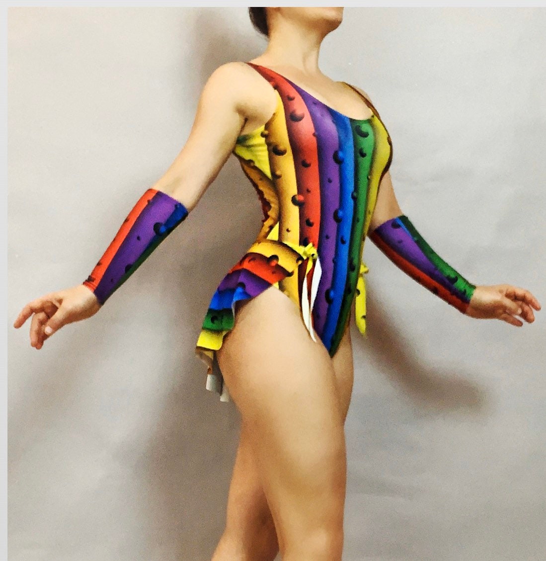 Vibrant Rainbow Bodysuit: Pole Dance, Lyrical Costume, Aerialist Wear, Pride Parade Outfit