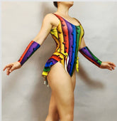 Vibrant Rainbow Bodysuit: Pole Dance, Lyrical Costume, Aerialist Wear, Pride Parade Outfit