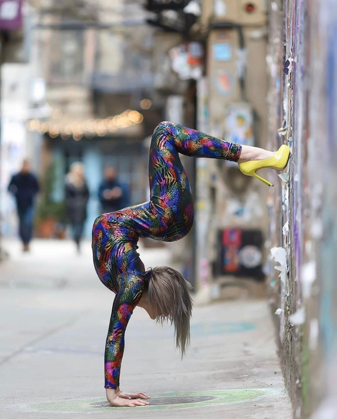 Night Glow Jumpsuit, Multicolor Shiny Holographic Catsuit, Long Sleeves, Turtleneck