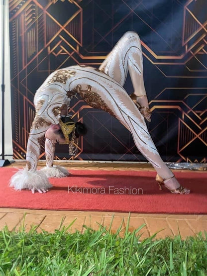 Sequin Jumpsuit for Women or Men, Beautiful Contortionist Costume, Leotard Women, Aerialists Unitard, Sheer Bodysuit