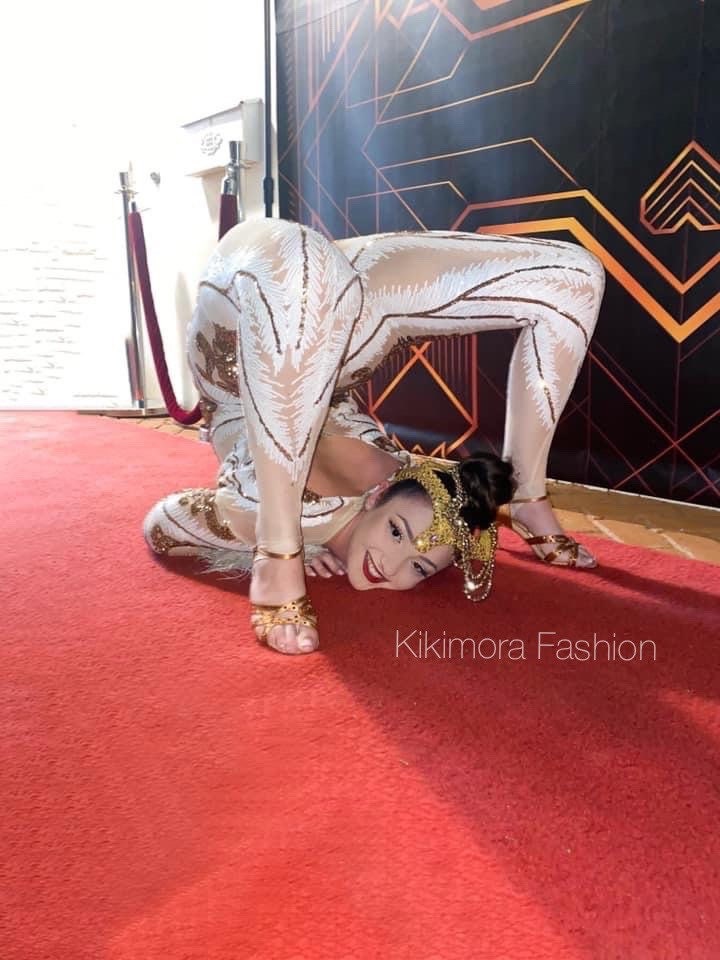 White and Gold Sequin Catsuit, Full Sleeves, Sequin Mesh Onesie