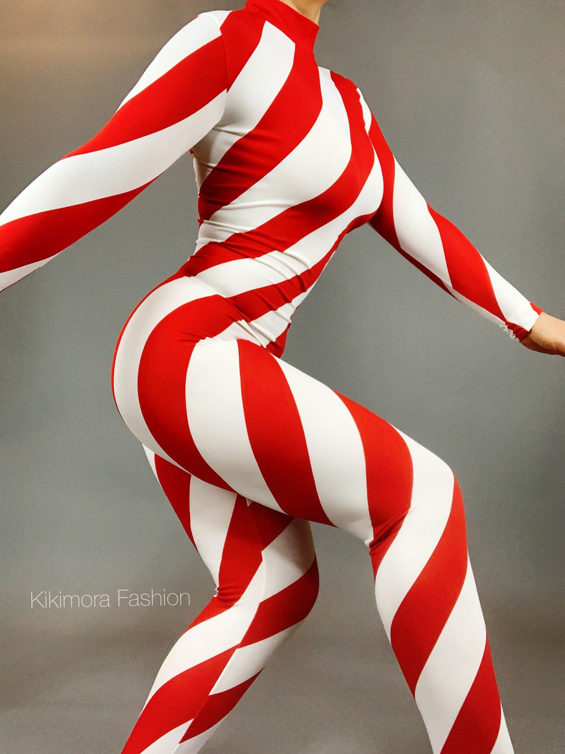 Candy Cane Bodysuit, Turtleneck, Full Sleeves