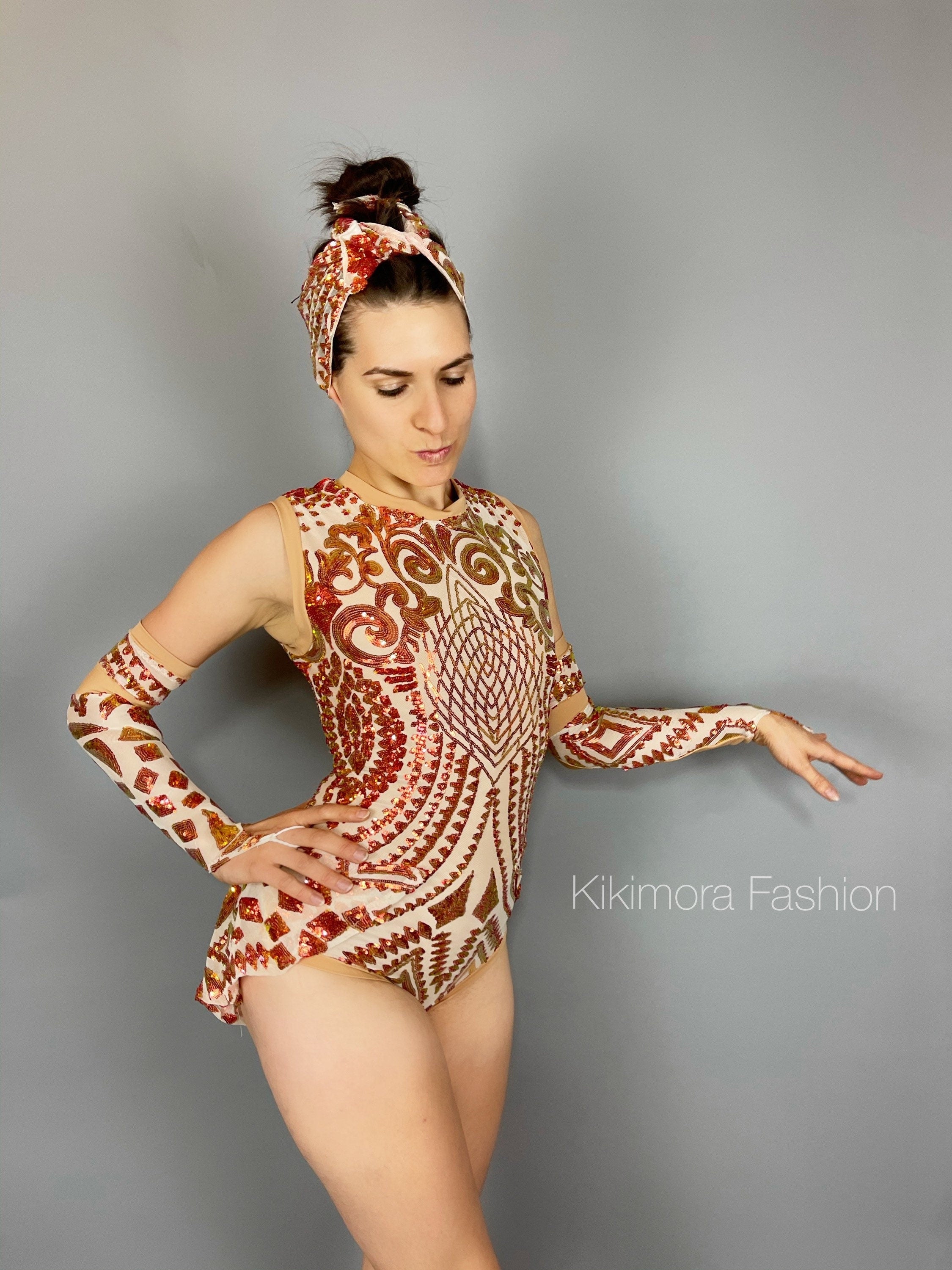 Beautiful Aerialist Costume, Pole Dancewear, Sequin Bodysuit for Women or Men, Showgirl Leotard, Made in USA, Personalized Dressing Gown