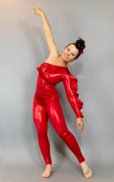 Costume for Dancers, Elegant Ruffle Catsuit, Gymnastic Unitard, Exotic Dance wear, Bodysuit for woman, Circus outfit.