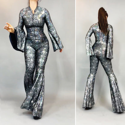 Disco Jumpsuit, Custom Bell Bottom Catsuit, Elegant Party Jumpsuit, Made by Measure, Trending Now, Exotic Dance Wear