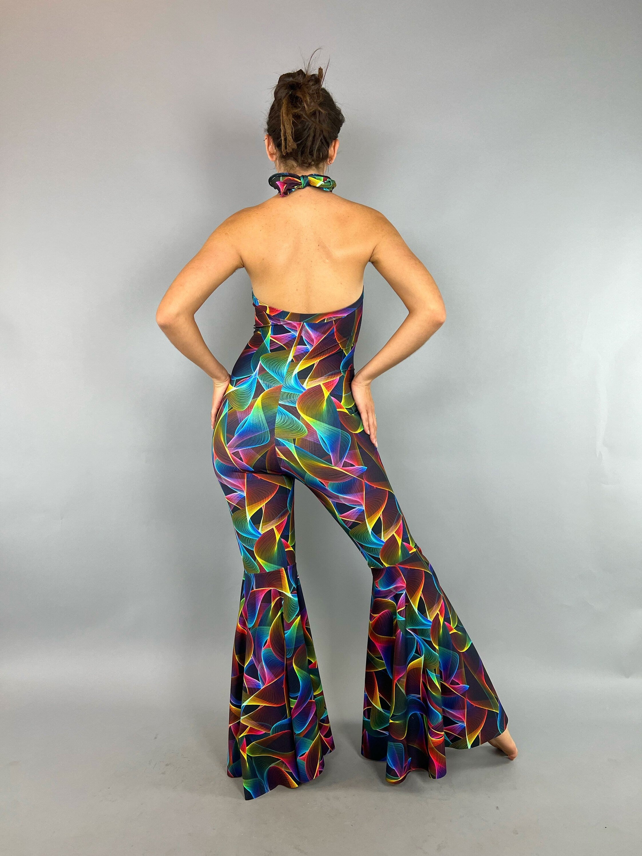 Rave Jumpsuit, Bellbottom one piece, Disco costume, Party outfit, Festival Fashion. Trending now, EDM outfit, go go dance outfit.
