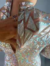 Silver Rhinestone Triangle Catsuit Costume, Shiny Bodysuit, Full Sleeves, Turtleneck