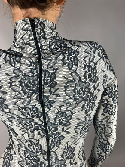 Floral Lycra Catsuit, High Neckline, Full Arm Coverage