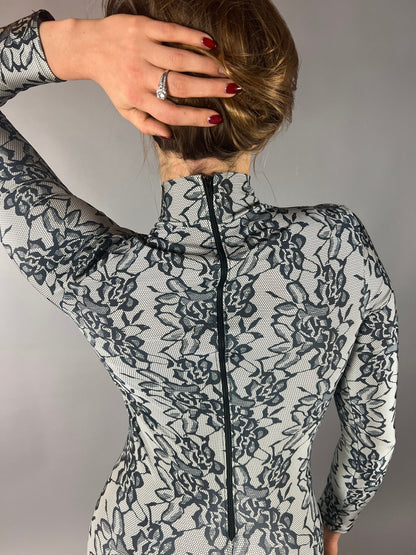 Floral Lycra Catsuit, High Neckline, Full Arm Coverage