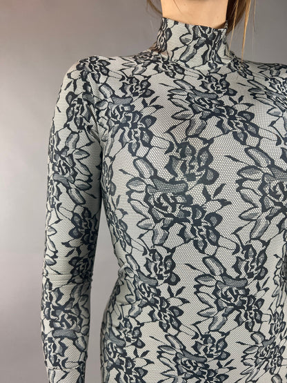 Floral Lycra Catsuit, High Neckline, Full Arm Coverage