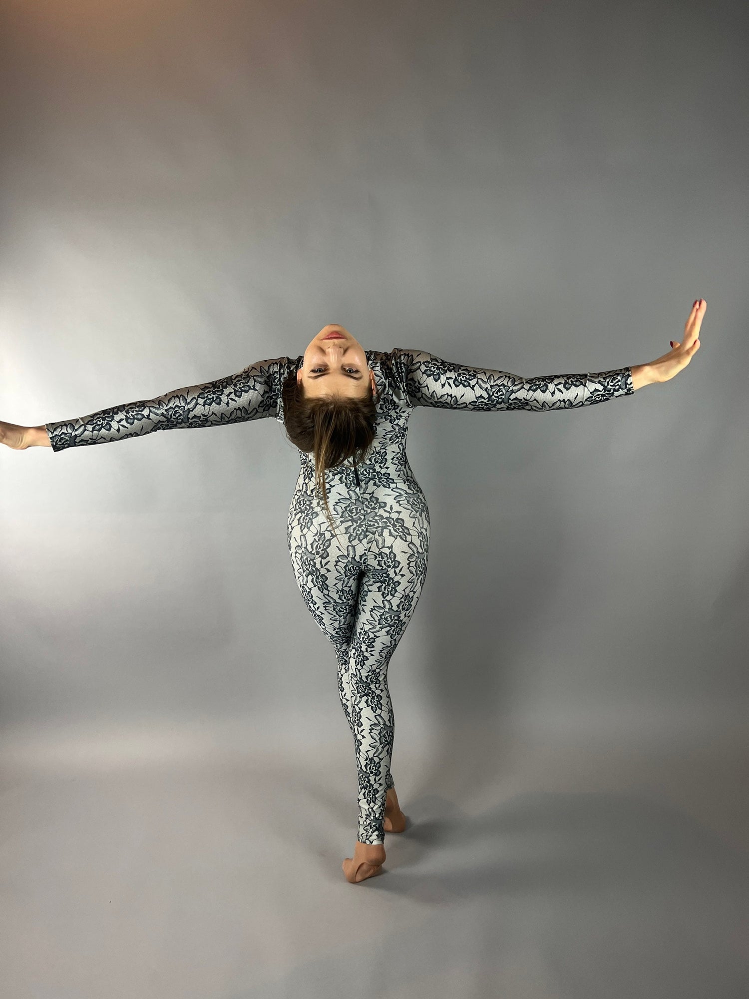Floral Lycra Catsuit, High Neckline, Full Arm Coverage
