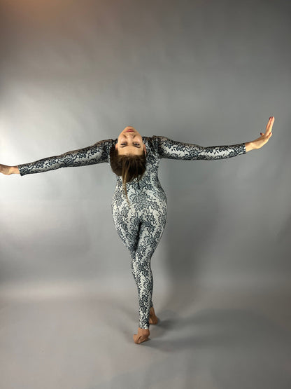 Floral Lycra Catsuit, High Neckline, Full Arm Coverage