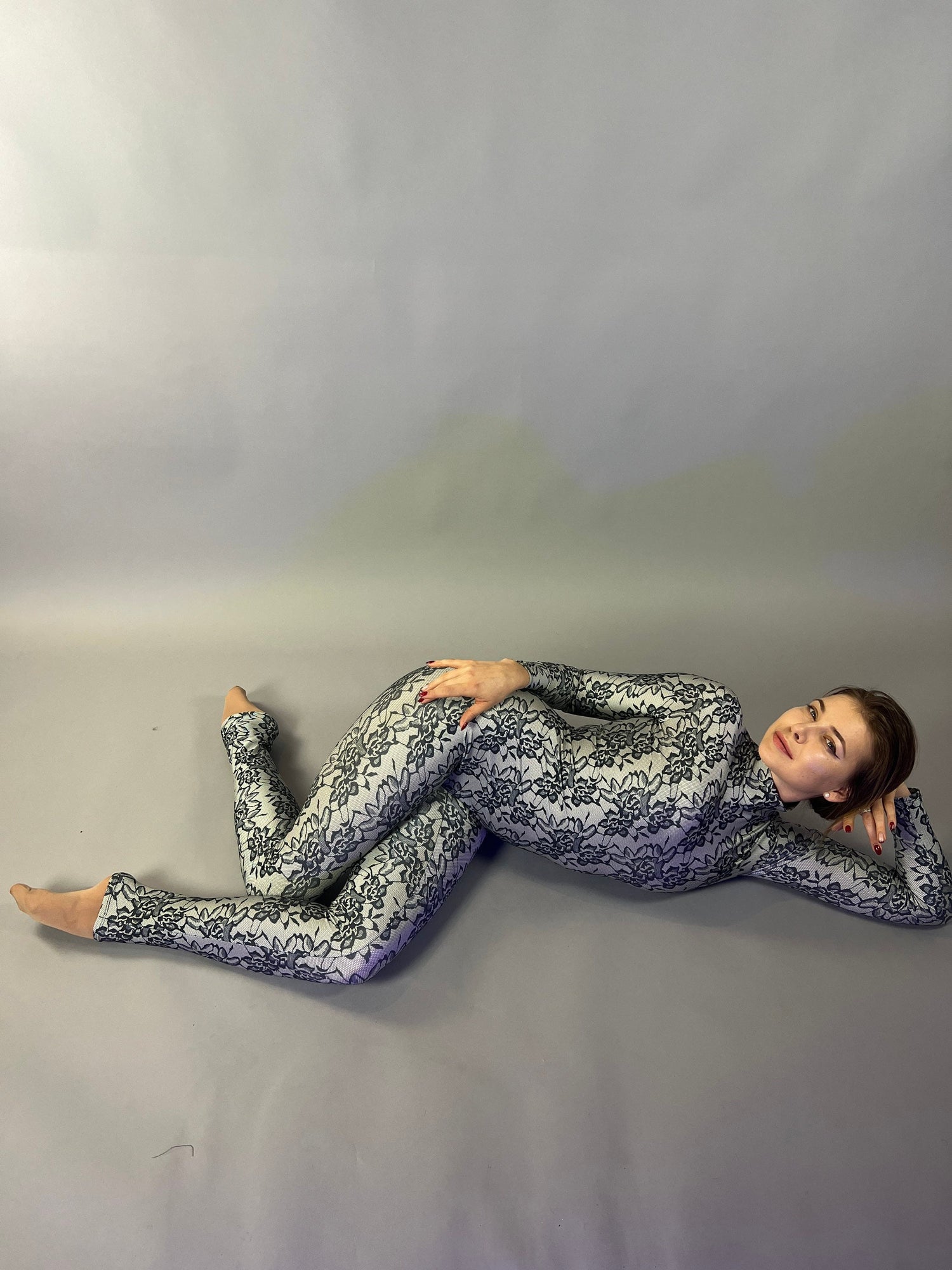 Floral Lycra Catsuit, High Neckline, Full Arm Coverage