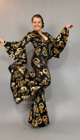Disco Jumpsuit, Custom Bell Bottom Catsuit, Elegant Party Jumpsuit, Made by Measure, Dragon Print