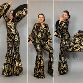 Disco Jumpsuit, Custom Bell Bottom Catsuit, Elegant Party Jumpsuit, Made by Measure, Dragon Print