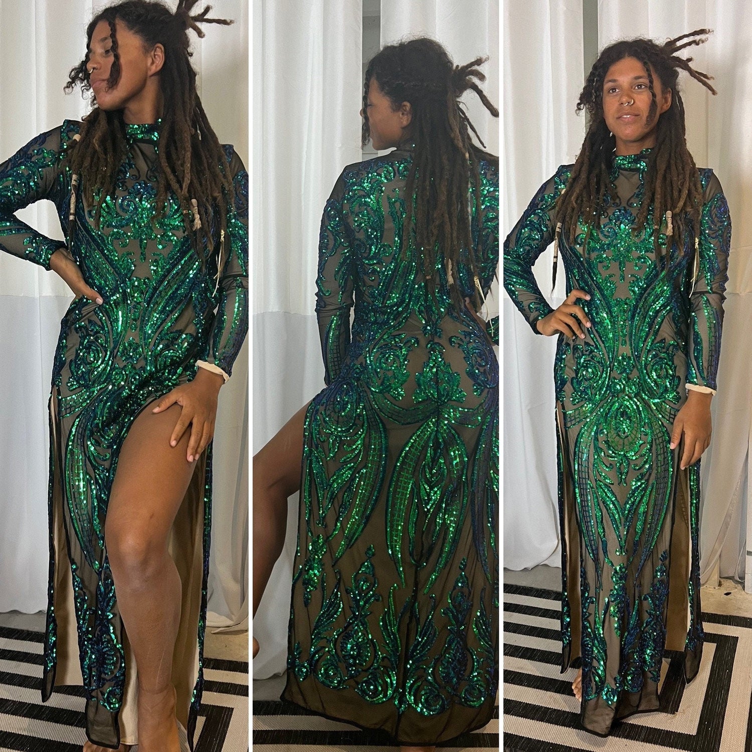 Green Sequin Dress, Alien Headpiece Costume, Futuristic Fashion, Sheer Kikimora Fashion Store Green Sequin Dress, Alien Headpiece Costume, Futuristic Fashion, Sheer Kikimora Fashion Store