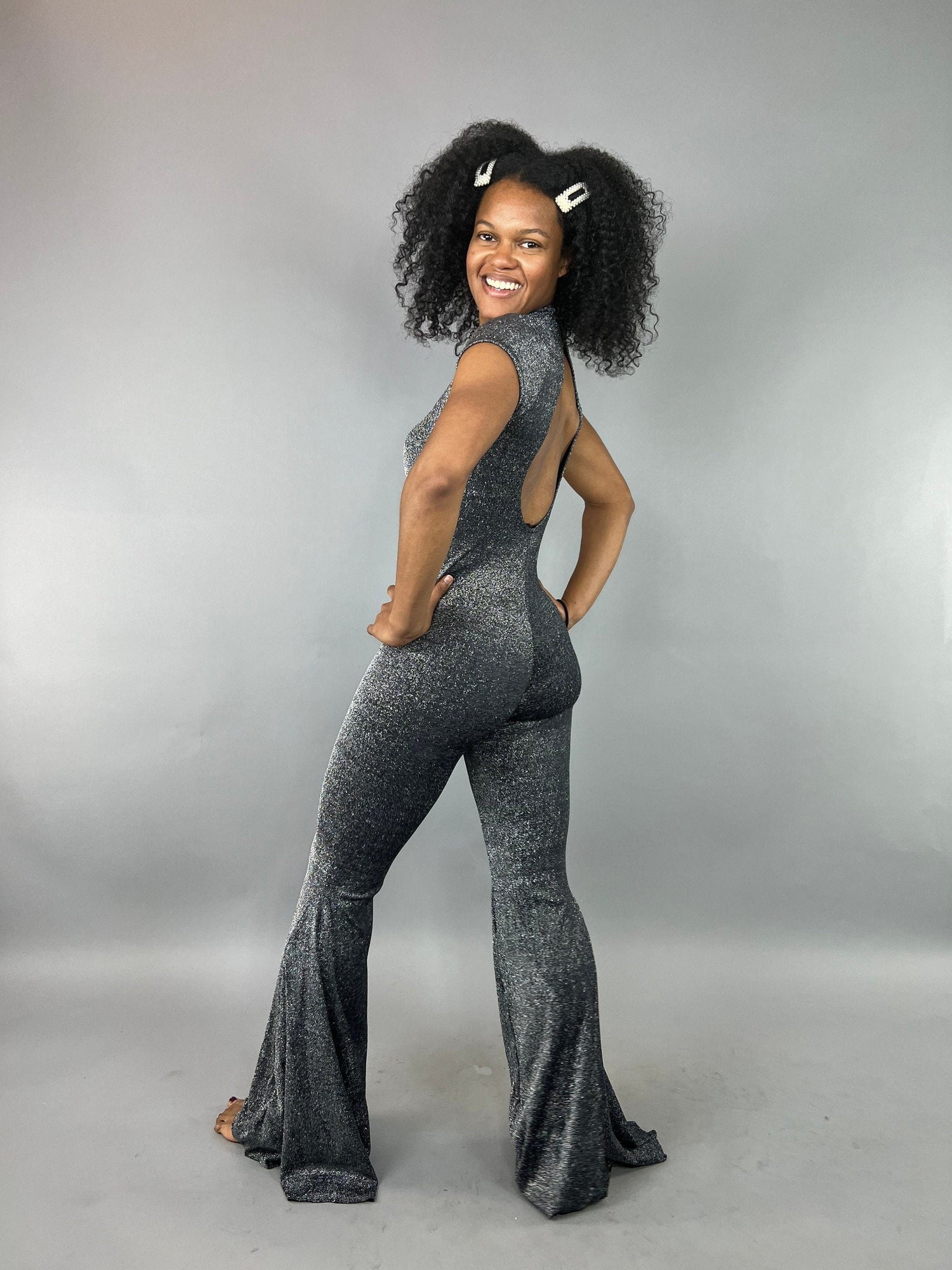 Sparkly Bell Bottom Jumpsuit, Party Outfit, Beautiful Open Back, Trending Now, Dance Teacher Gift, Lycra Jumpsuit
