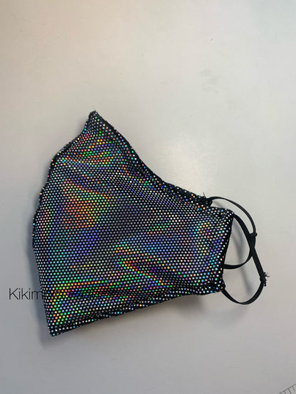 Beautiful Black Iridescent Face Mask, Breathing Mask, Reusable Shiny Velvet, HEPA Filter