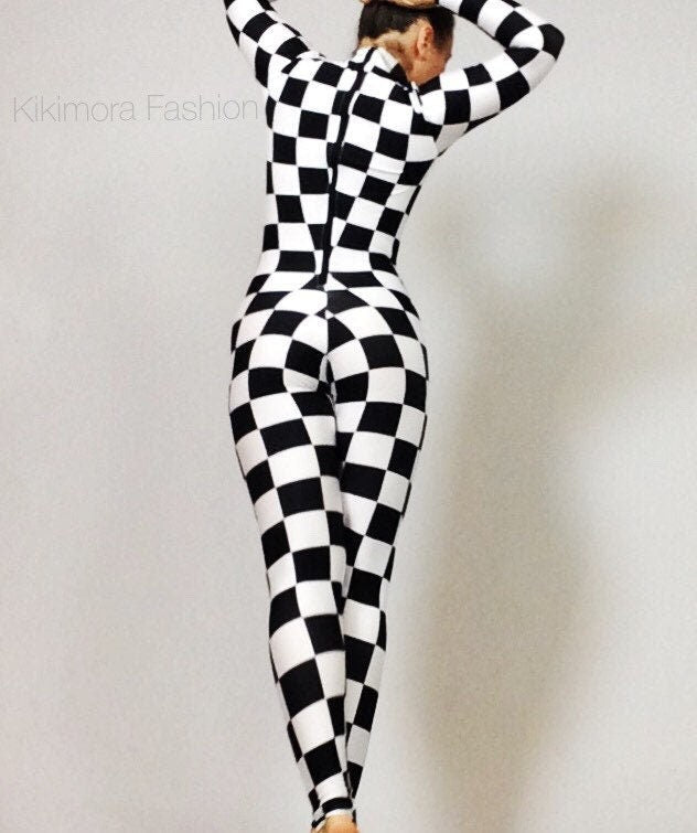 Checkers Print, Catsuit Costume, Exotic Dancewear, Neon Glow, Circus Outfit, Trending Now