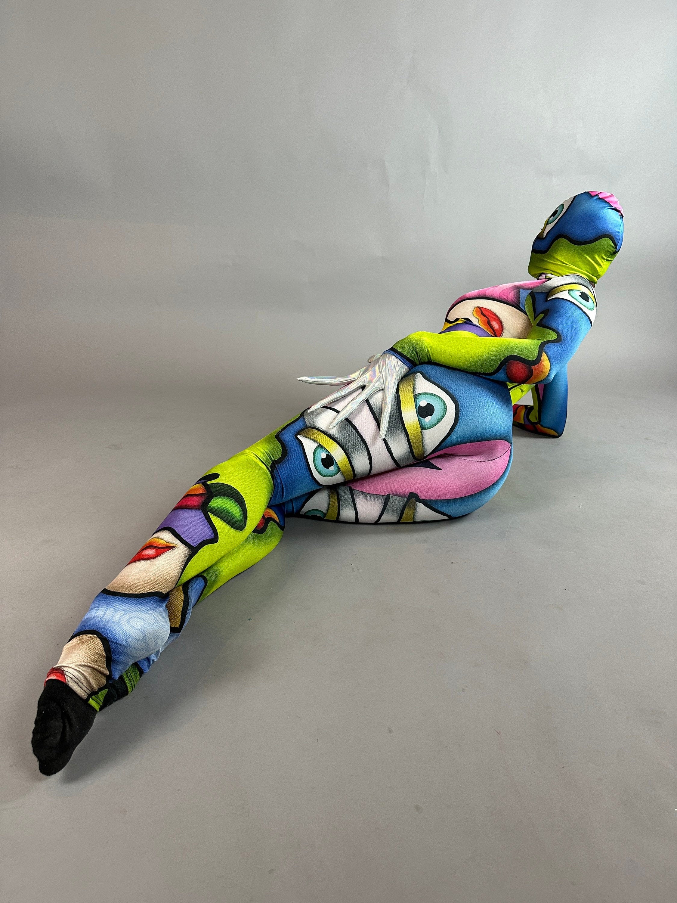 Artistic Picasso-Inspired Bodysuit: Unisex Dance Costume for Gymnasts, Aerialists &amp; Rave Enthusiasts