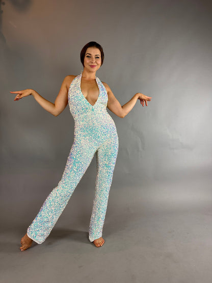 Swan Sparkly Jumpsuit, trending now, exotic dance wear, disco catsuit, bridal bodysuit