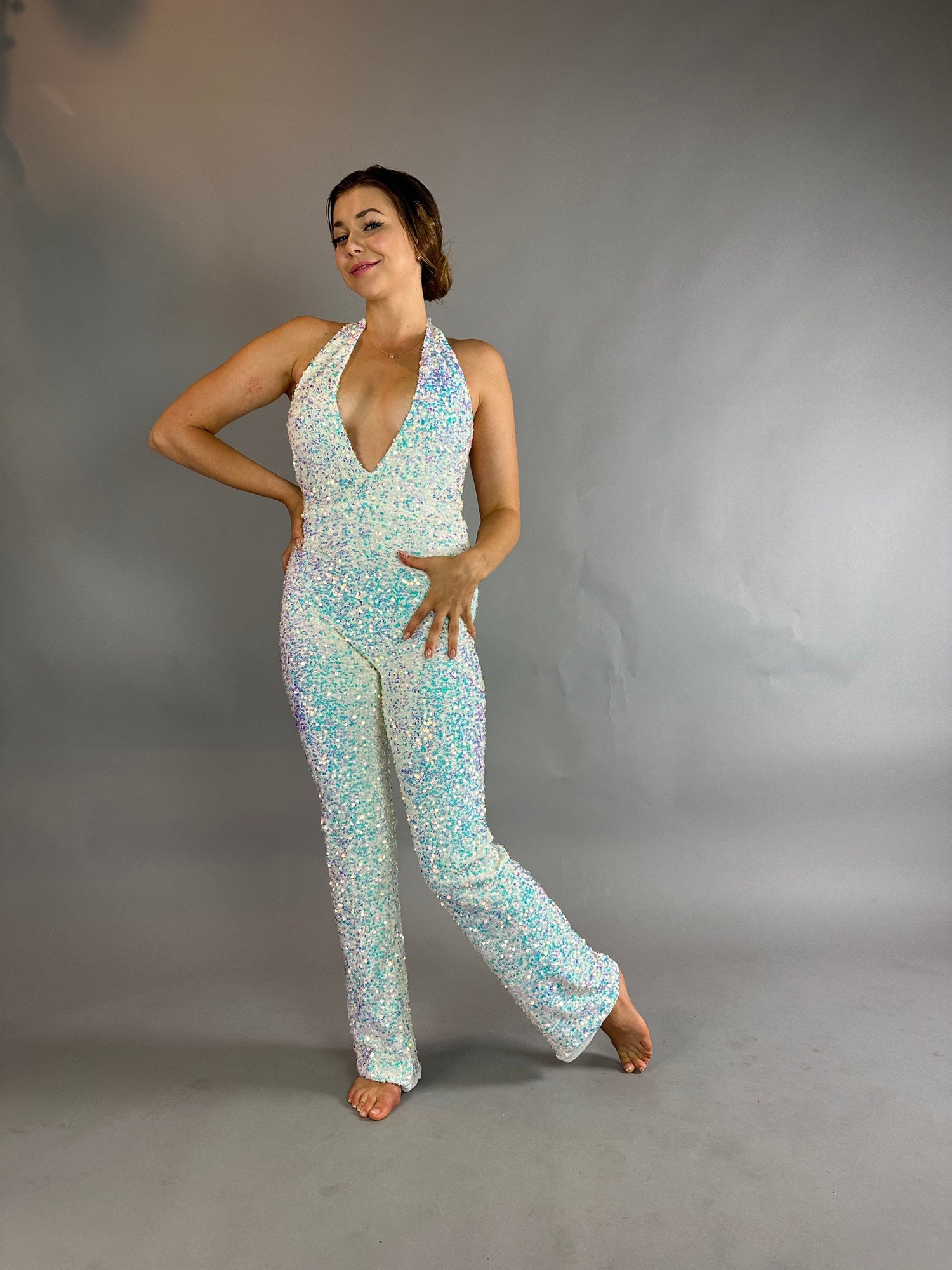 Swan Sparkly Jumpsuit, trending now, exotic dance wear, disco catsuit, bridal bodysuit