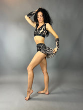Beige and Black Crop Top and Bottom Set, V-Neck Crop Top, Shorts With Half-Skirt, Hand Accessories
