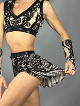 Beige and Black Crop Top and Bottom Set, V-Neck Crop Top, Shorts With Half-Skirt, Hand Accessories