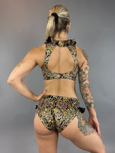 Gold & Black Snakeskin Crop Top & Bottom Set, Open Back, Cheeky Bottoms