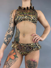 Gold & Black Snakeskin Crop Top & Bottom Set, Open Back, Cheeky Bottoms