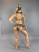 Gold & Black Snakeskin Crop Top & Bottom Set, Open Back, Cheeky Bottoms