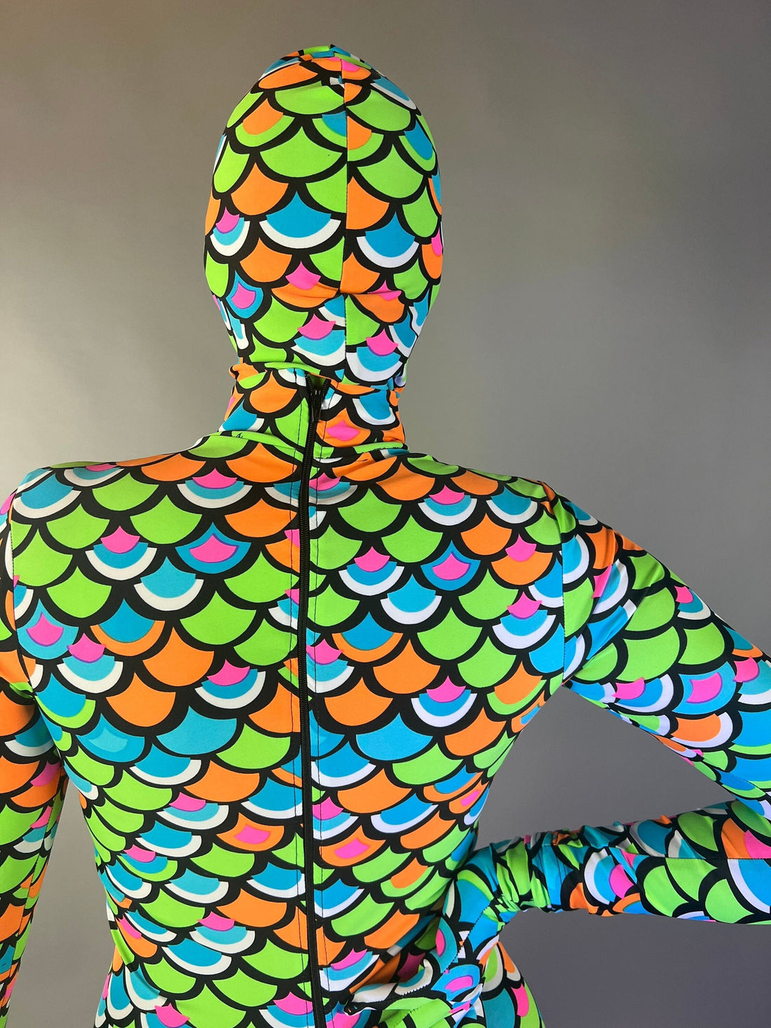 Neon Mermaid Alien Costume, Full Body Catsuit, Includes Headpiece