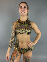Gold & Black Snakeskin Crop Top & Bottom Set, Open Back, Cheeky Bottoms