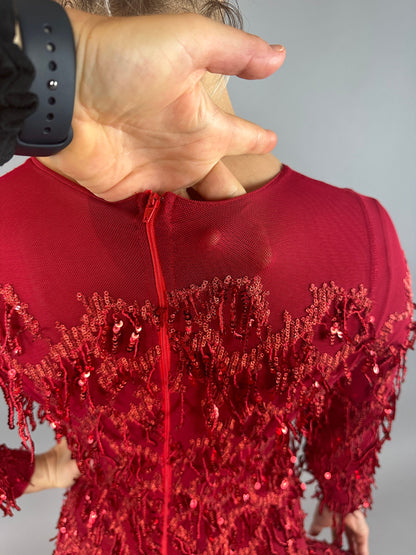 Red Cherry Jumpsuit, Scoop Neck. Full Sleeves