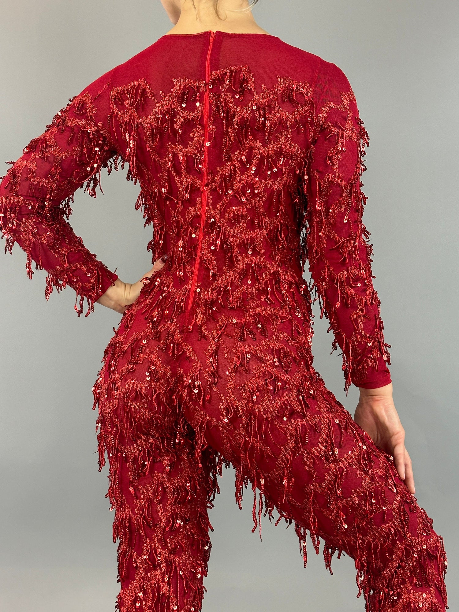Red Cherry Jumpsuit, Scoop Neck. Full Sleeves