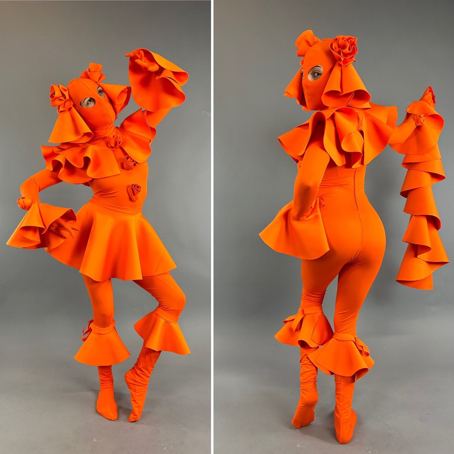 Exotic Dance Wear, Futuristic Clothing, Neon Orange Festival Outfit, Unisex Bodysuit, Club Costume, Clown Cosplay, Custom Made