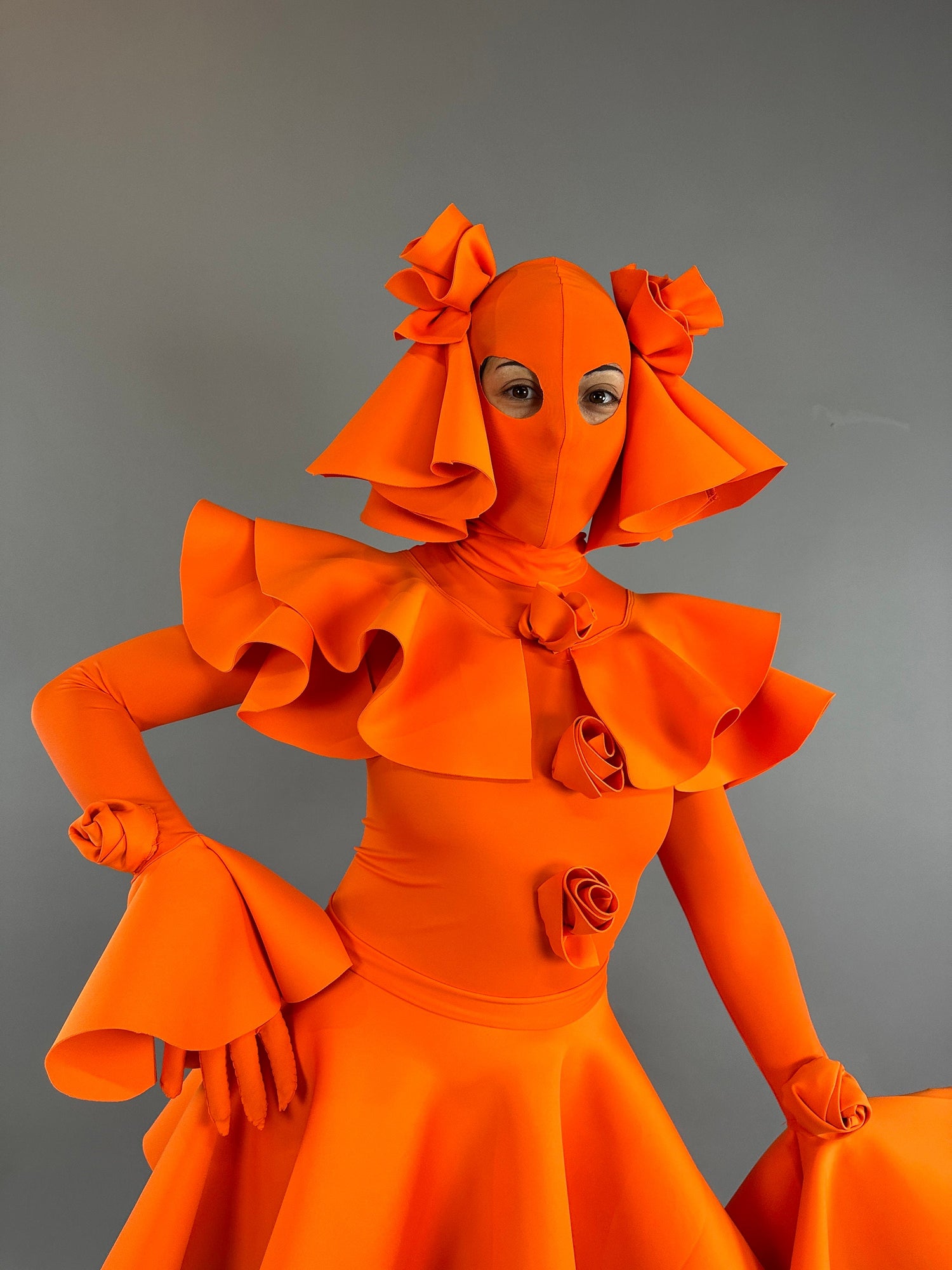Exotic Dance Wear, Futuristic Clothing, Neon Orange Festival Outfit, Unisex Bodysuit, Club Costume, Clown Cosplay, Custom Made