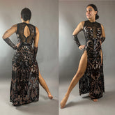 Black Sheer Sequin Dress, Long Slits, Sleeveless, Includes Wristbands