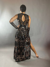 Black Sheer Sequin Dress, Long Slits, Sleeveless, Includes Wristbands